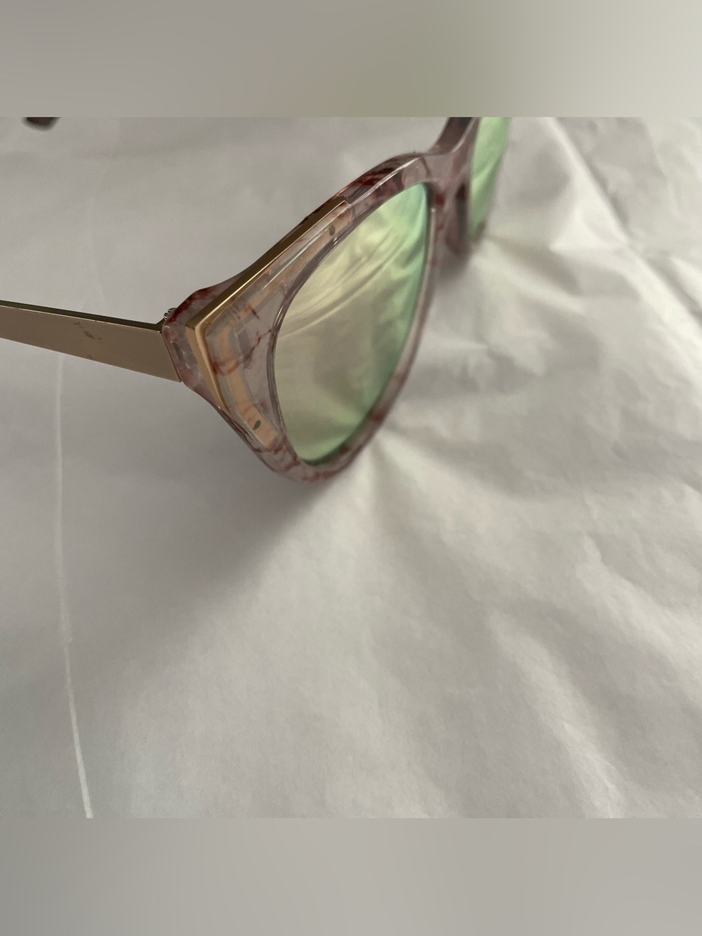 Betsey Johnson Cat Eye Sunglasses Clear Brown Marble with Mirror Lenses - Picture 5 of 9